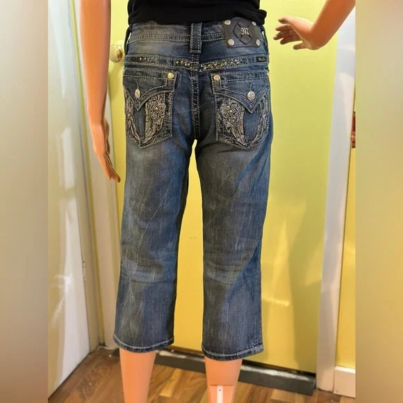 Signature Miss Me Women's Blue Embellished Capri - Picture 4 of 14